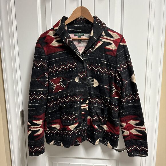 Lauren Ralph Lauren Sweater Women XL Red Navy Cardigan Shawl Southwestern Aztec - Picture 1 of 5